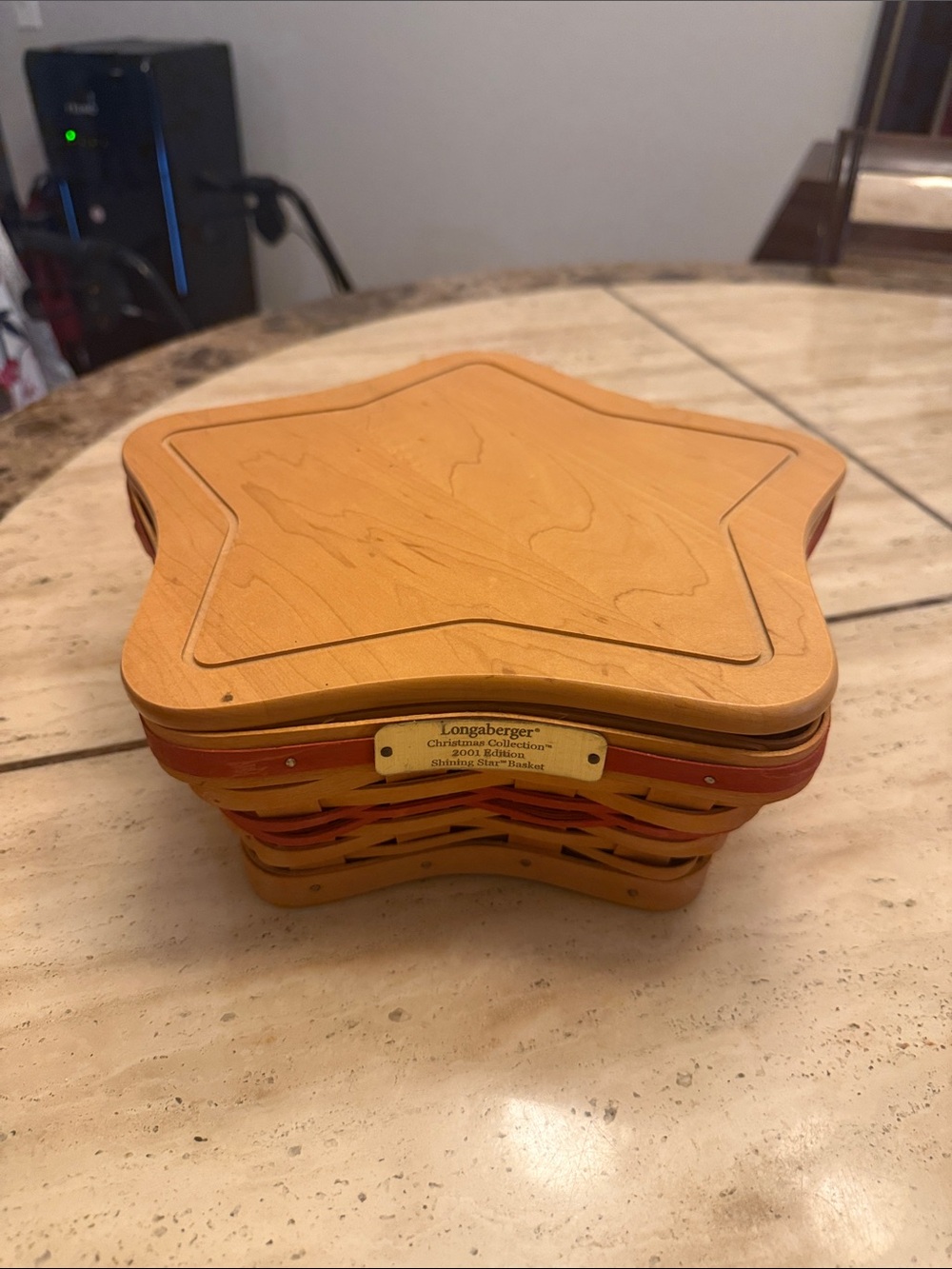 Longaberger Star-Shaped Wood Trinket Box in Natural and Red Accents